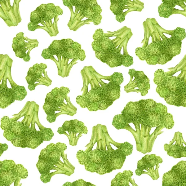 Pola Mulus Dengan Brokoli Ilustrasi Warna Air Latar Belakang Makanan — Stok Foto
