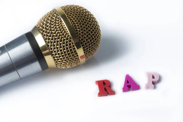 Micrófono Sobre Fondo Blanco Con Las Palabras Rap Letras Colores —  Fotos de Stock