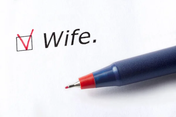 Σύζυγος Του Word Είναι Τυπωμένο Λευκό Φόντο Σημάδι Στο Κόκκινο — Φωτογραφία Αρχείου