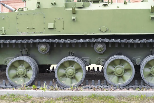 Bande Roulement Chenille Réservoir Avec Roues Équipement Militaire Moderne — Photo