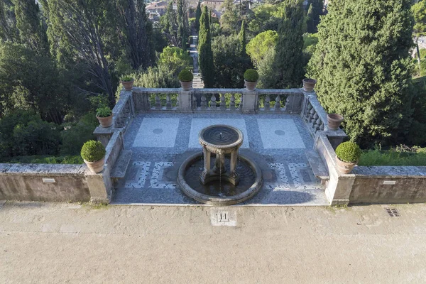 A small round fountain at Villa d\'este in Tivoli. The attraction of the city in Italy.