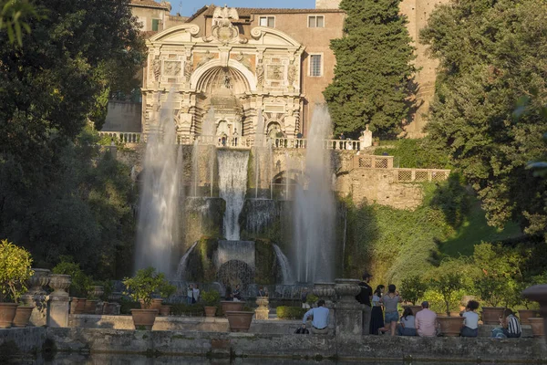 Fountain at Villa D\'este in Tivoli on a Sunny summer day. The attraction of the city in Italy.