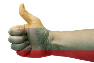 Litvanya-el kavramı bir başparmak Litvanya bayrağı ile verir. El ve Litvanya bayrağı.