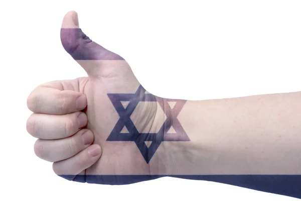 Concetto Israele Mano Pollice Con Bandiera Israele Mano Bandiera Israel — Foto Stock