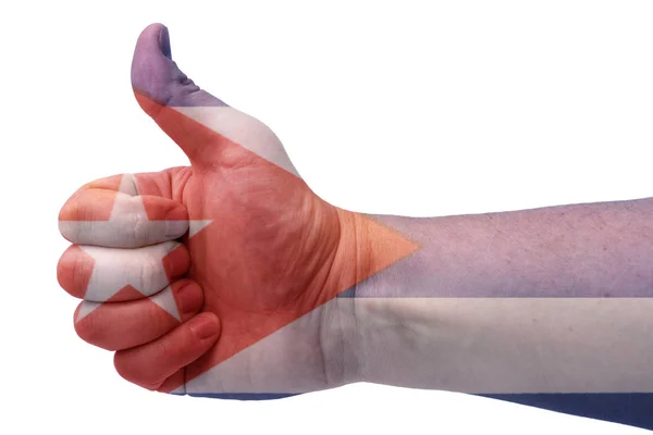 Concept Cuba Hand Gives Thumbs Flag Cuba Hand Flag Cuba — Stock Photo, Image