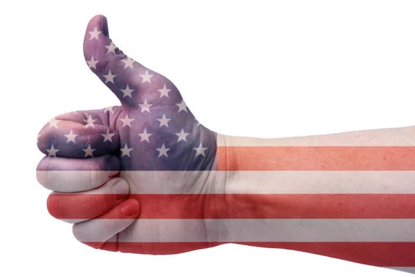 Concept Usa Hand Gives Thumbs Flag Hand Flag United States — Stock Photo, Image