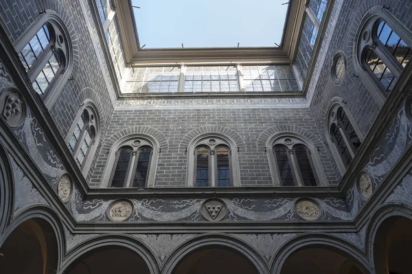 The courtyard of the Italian house is a bottom-up view. Nice old house.