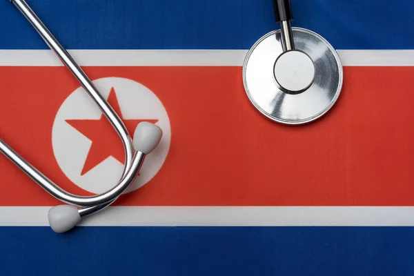 North Korean Flag Stethoscope Concept Medicine Stethoscope Flag Background — Stock Photo, Image