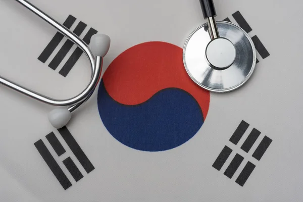 South Korean Flag Stethoscope Concept Medicine Stethoscope Flag Background — Stock Photo, Image
