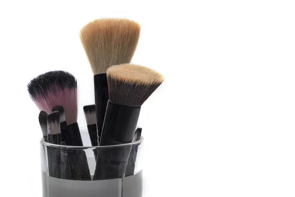 Pinceles Maquillaje Sobre Fondo Blanco Aislado Conjunto Cepillos Maquillaje Profesionales — Foto de Stock