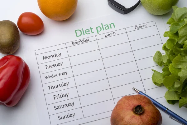 Dieet Plan Blad Vers Voedsel Witte Achtergrond Bovenaanzicht Het Begrip — Stockfoto