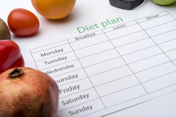 Diet Plan Sheet Fresh Food White Background Top View Concept — Stock Photo, Image