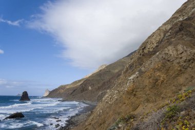 Tenerife adasında İspanya'da siyah kum plaj.