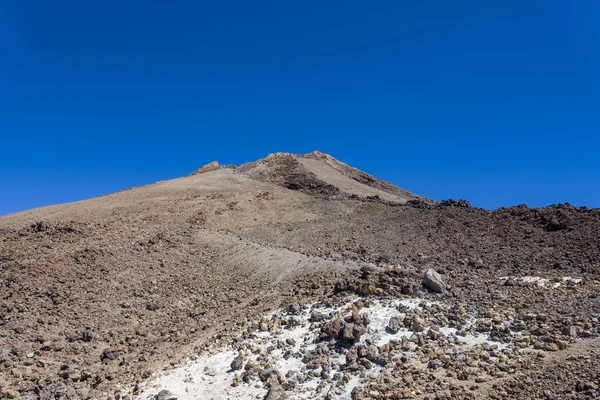 Katılaşmış lav ile Teide Las Canadas Caldera yanardağ görünümü. Bulutların üzerinde Teide milli Park dağ manzara. Tenerife, Kanarya Adaları, İspanya. — Stok fotoğraf