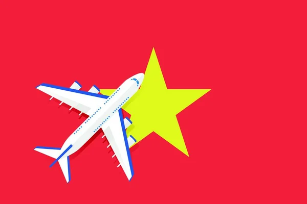 Vector Ilustración Avión Pasajeros Ondeando Sobre Bandera Vietnam Concepto Turismo — Vector de stock