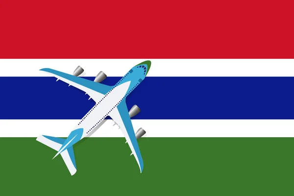 Vettore Illustrazione Aereo Passeggeri Che Sorvola Bandiera Del Gambia Concetto — Vettoriale Stock