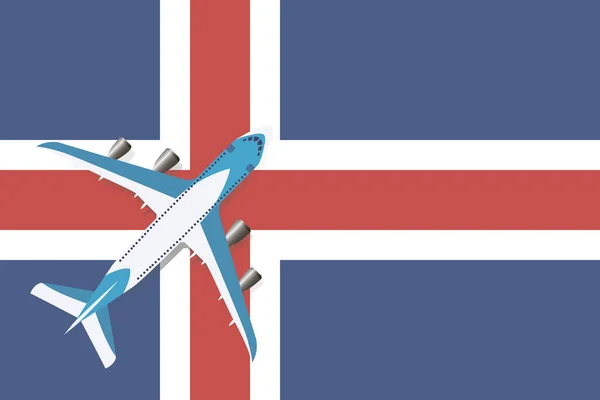 Illustration Vectorielle Avion Passagers Survolant Drapeau Islande Concept Tourisme Voyage — Image vectorielle