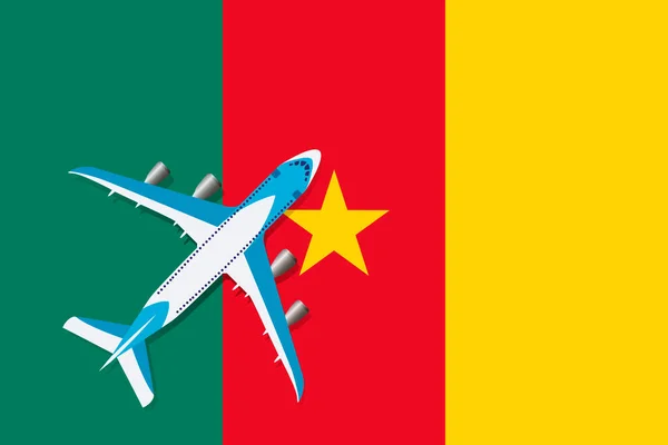 Ilustração Vetorial Avião Passageiros Que Sobrevoa Bandeira Dos Camarões Conceito — Vetor de Stock
