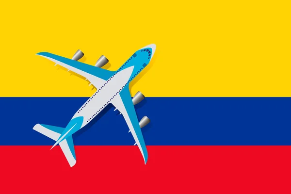 Vector Ilustración Avión Pasajeros Ondeando Sobre Bandera Colombia Concepto Turismo — Vector de stock
