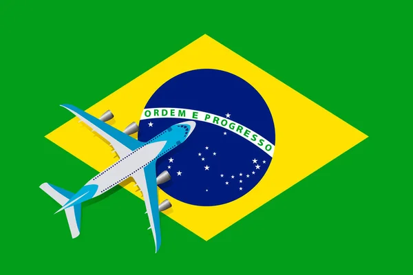 Wektor Ilustracja Samolotu Pasażerskiego Nad Banderą Brazylii Pojęcie Turystyki Podróży — Wektor stockowy
