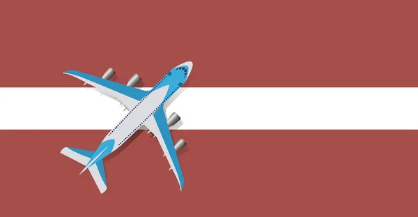 Vektor Illustration Ett Passagerarplan Som Seglar Över Lettlands Flagga Begreppet — Stock vektor