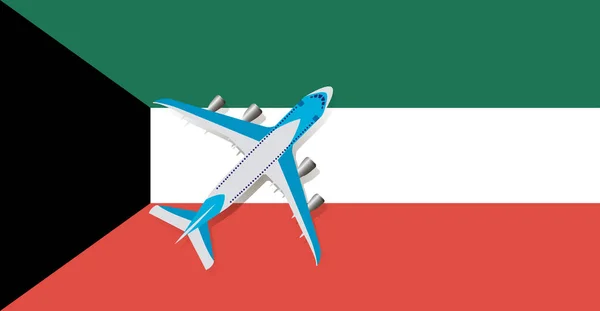 Vector Illustration Passenger Plane Flying Flag Kuwait Concept Tourism Travel — Stock Vector