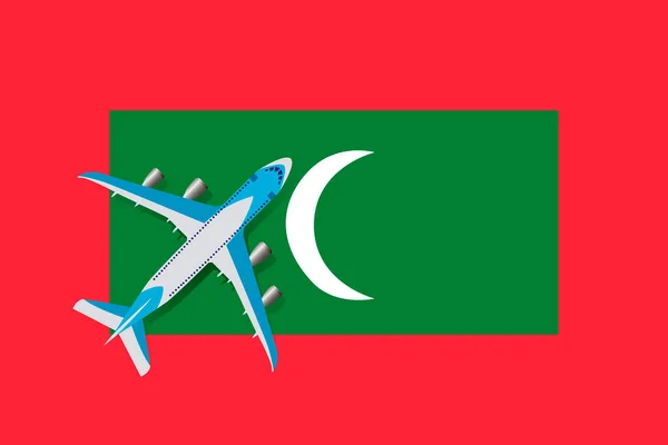 Vector Illustration Passenger Plane Flying Flag Maldives Concept Tourism Travel — Stock Vector