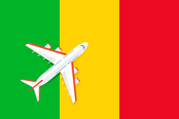 Ilustração Vetorial Avião Passageiros Que Sobrevoa Bandeira Mali Conceito Turismo — Vetor de Stock