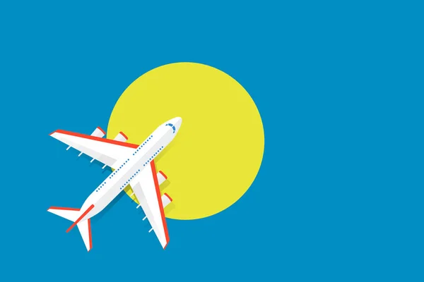 Vektor Illustration Ett Passagerarplan Som Seglar Över Palaus Flagga Begreppet — Stock vektor