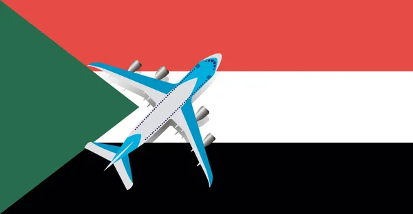 Sudan Bayrağı Üzerinde Uçan Bir Yolcu Uçağının Vektör Çizimi Turizm — Stok Vektör