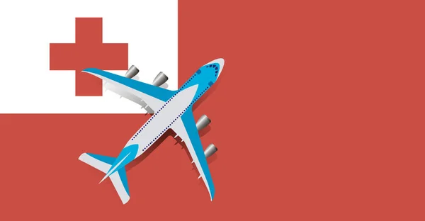 Vector Ilustración Avión Pasajeros Ondeando Sobre Bandera Tonga Concepto Turismo — Vector de stock