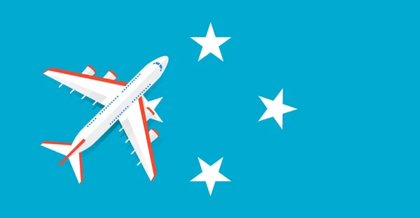 Vector Ilustración Avión Pasajeros Ondeando Sobre Bandera Los Estados Federados — Vector de stock