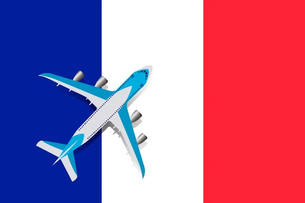 Illustration Vectorielle Avion Passagers Survolant Drapeau France Concept Tourisme Voyage — Image vectorielle