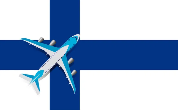 Vektorová Ilustrace Osobního Letadla Vznášejícího Nad Vlajkou Finska Koncept Cestovního — Stockový vektor