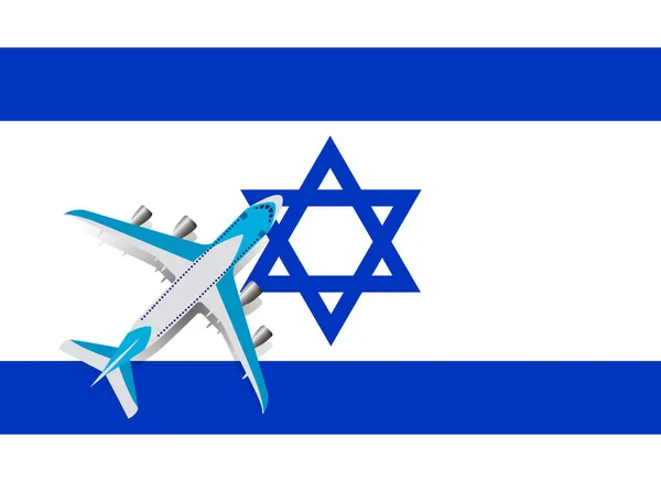 Ilustração Vetorial Avião Passageiros Que Sobrevoa Bandeira Israel Conceito Turismo —  Vetores de Stock