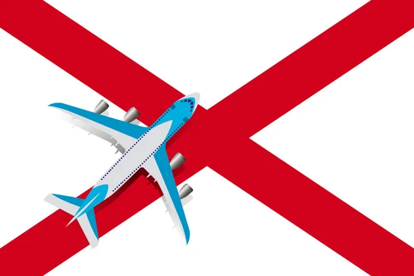 Vektor Illustration Ett Passagerarplan Som Seglar Över Alabamas Flagga Begreppet — Stock vektor