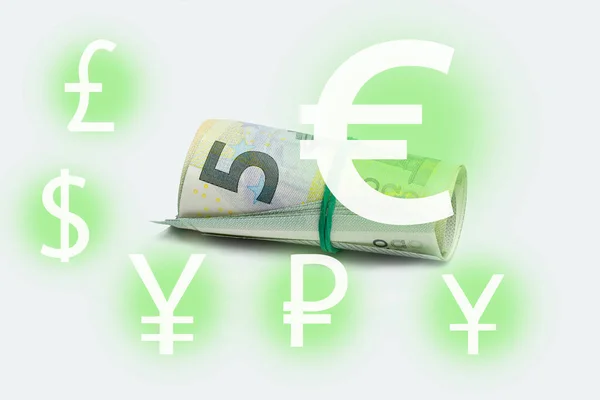 Währungssymbol Auf Dem Hintergrund Des Europäischen Geldes Konzept Des Weltwährungsaustausches — Stockfoto