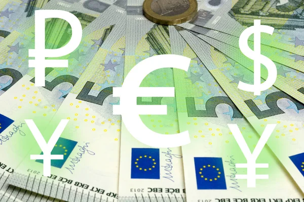 Währungssymbol Auf Dem Hintergrund Des Europäischen Geldes Konzept Des Weltwährungsaustausches — Stockfoto