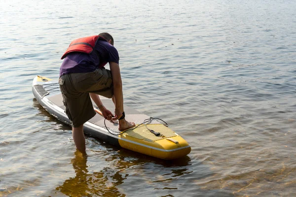 Paddleboarding Standup Fica Rio Moscovo Strogino Conceito Estilo Vida Saudável — Fotografia de Stock