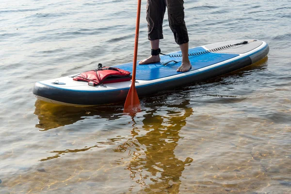 Standup Paddleboard Sont Sur Rivière Moscou Strogino Concept Mode Vie — Photo