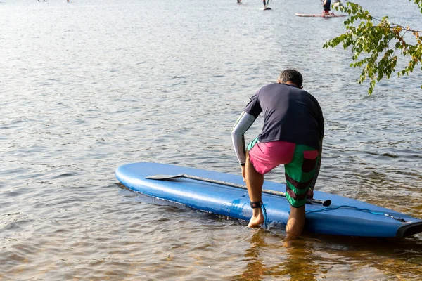 Paddleboarding Standup Fica Rio Moscovo Strogino Conceito Estilo Vida Saudável — Fotografia de Stock