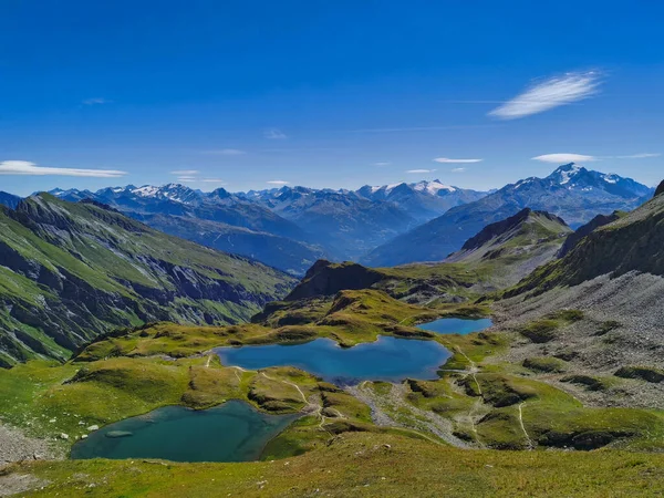 Trzy Pięciu Jezior Forclaz Alpach Francuskich Niedaleko Bourg Saint Maurice — Zdjęcie stockowe