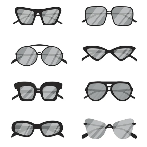 Colección Gafas Sol Negras Verano Hippie Clásico Aviador Redondo Conjunto — Vector de stock