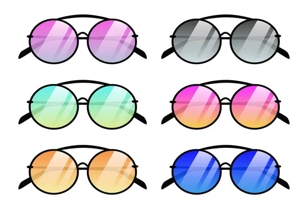 Uppsättning Färgglada Solglasögon Med Lutning Glas Speglar Isolerad Whitr Bakgrund — Stock vektor