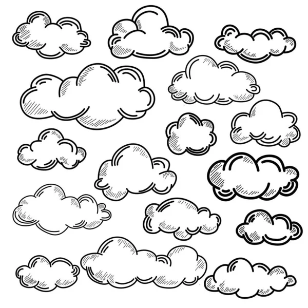 Hand Draw Weather Collection Flat Style Vector Illustration Clouds Doodle — Stock Vector