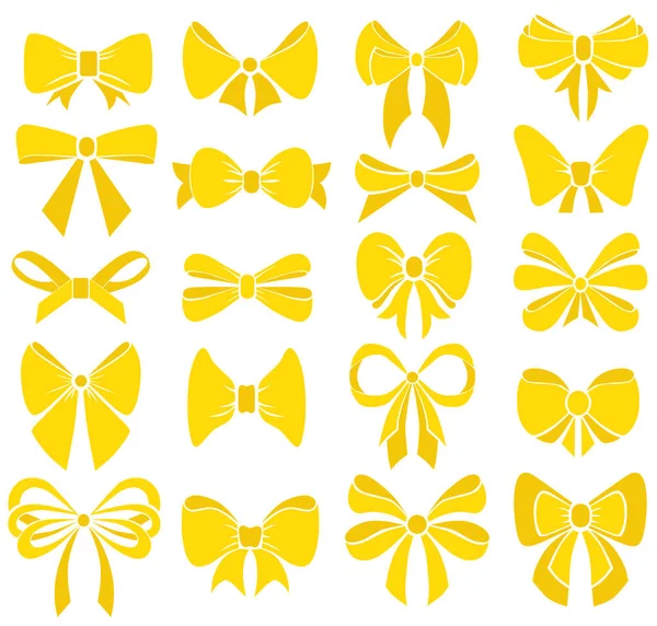 Set Graphical Yellow Bows Vector Sillouettes Cartoon Vector Gold Ribbons — Stock Vector