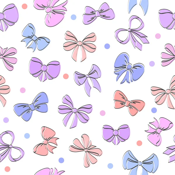 漂亮的无缝图案 由粉红色 蓝色缎带蝴蝶结白色背景 生日派对的无限质感 矢量设计现代曲面图案 — 图库矢量图片#
