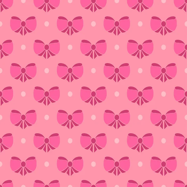Beautiful Seamless Pattern Made Pink Ribbon Bows White Dots Pink — Stock Vector