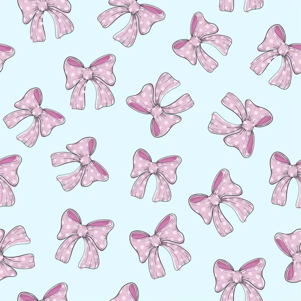 Magnifique Motif Sans Couture Composé Noeuds Ruban Rose Cœurs Blancs — Image vectorielle