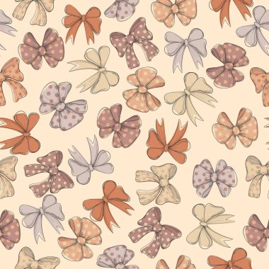 Bej noktalı papyon ve papyonlu kusursuz bir arka plan. Düğün, doğum günü, sevgililer günü, yeni yıl, Noel için kutlama kartları düzenlemek için vektör arkaplanı.